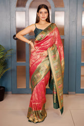 Rani Pink Dola Silk All Over Woven Saree with Contrast Border